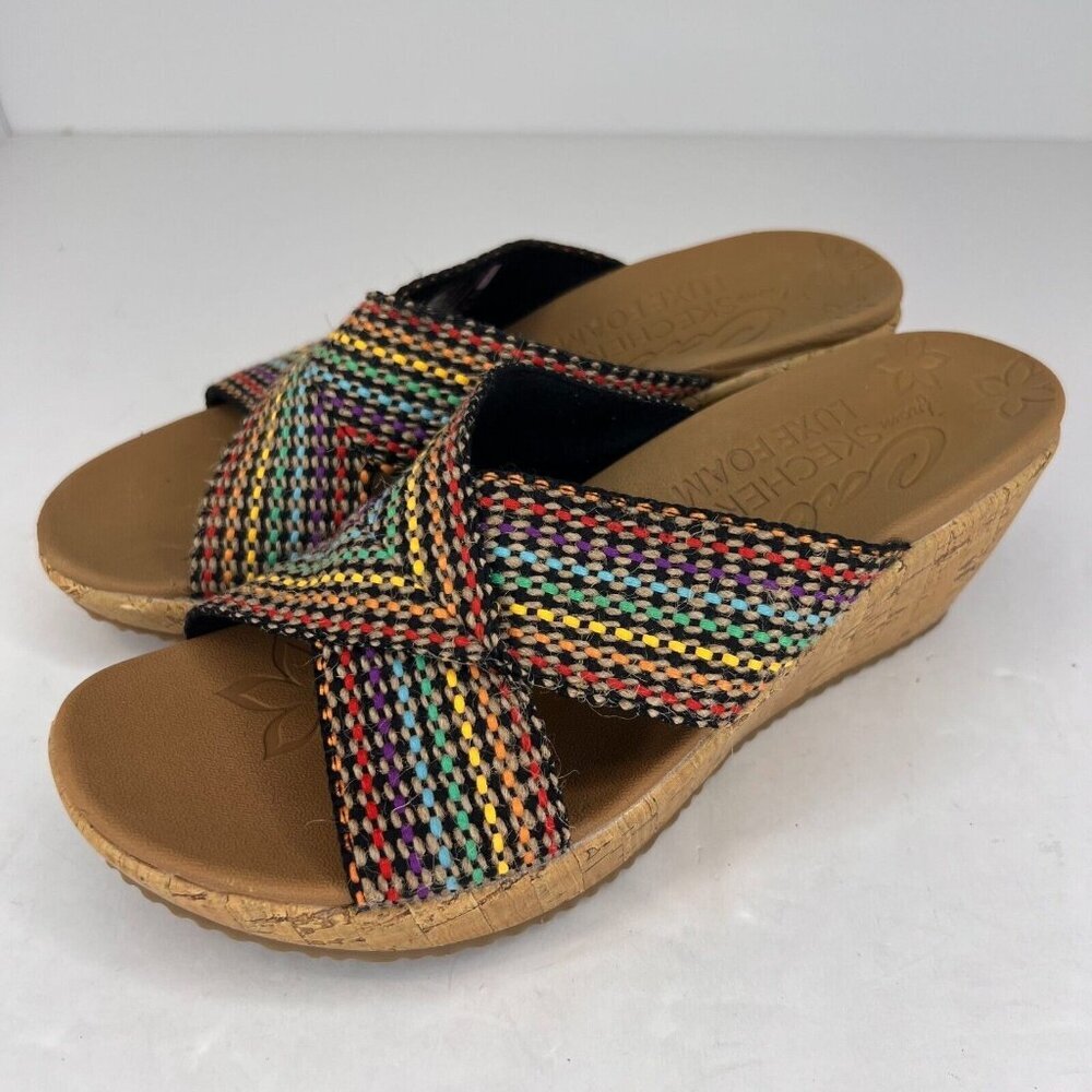 Cali Sketchers Womens 38554 Beverlee Rainbow Luxe Foam Wedge Size 7 Sandals